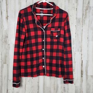 Born Plaid Long Sleeve Pajama Top Red Black Size Small